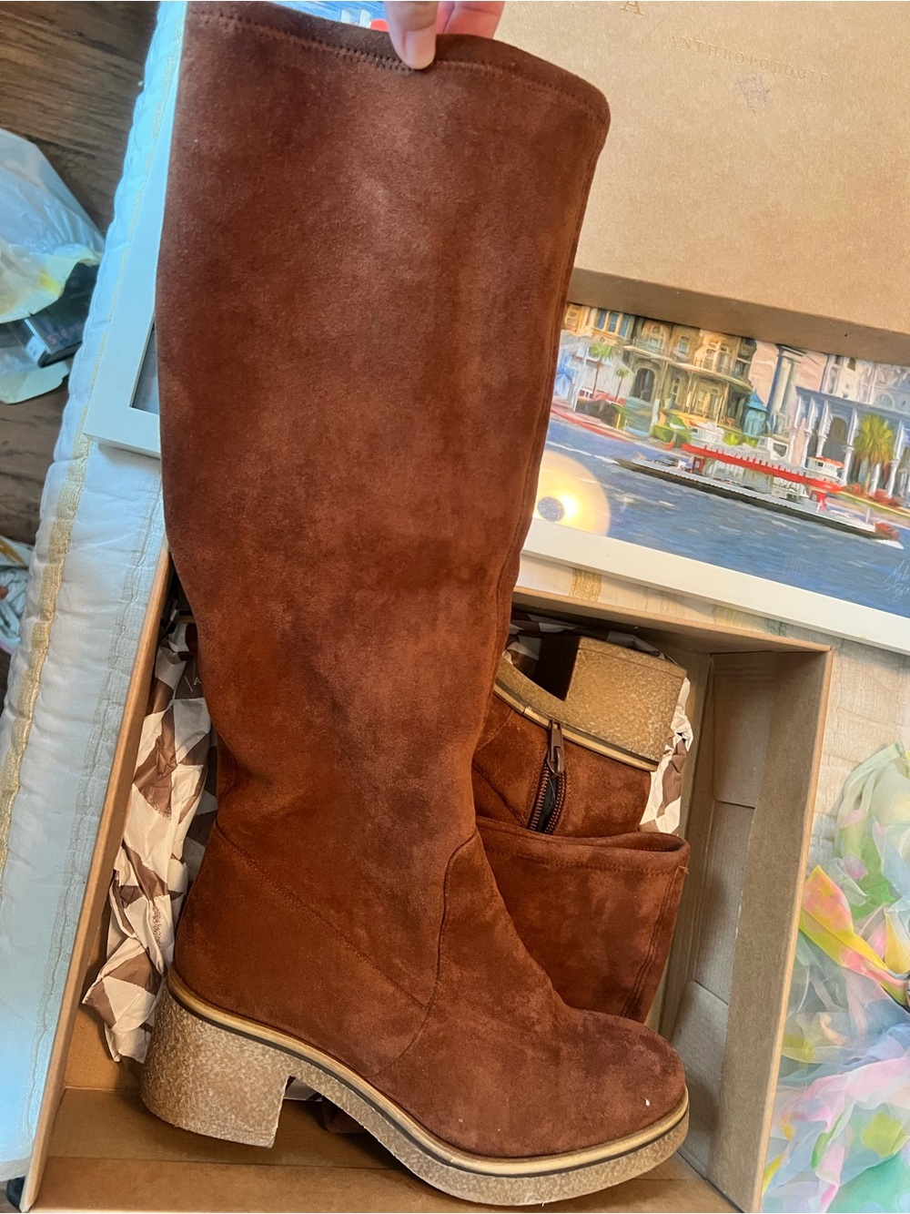 Anthropologie Brown Suede Knee-High Boots